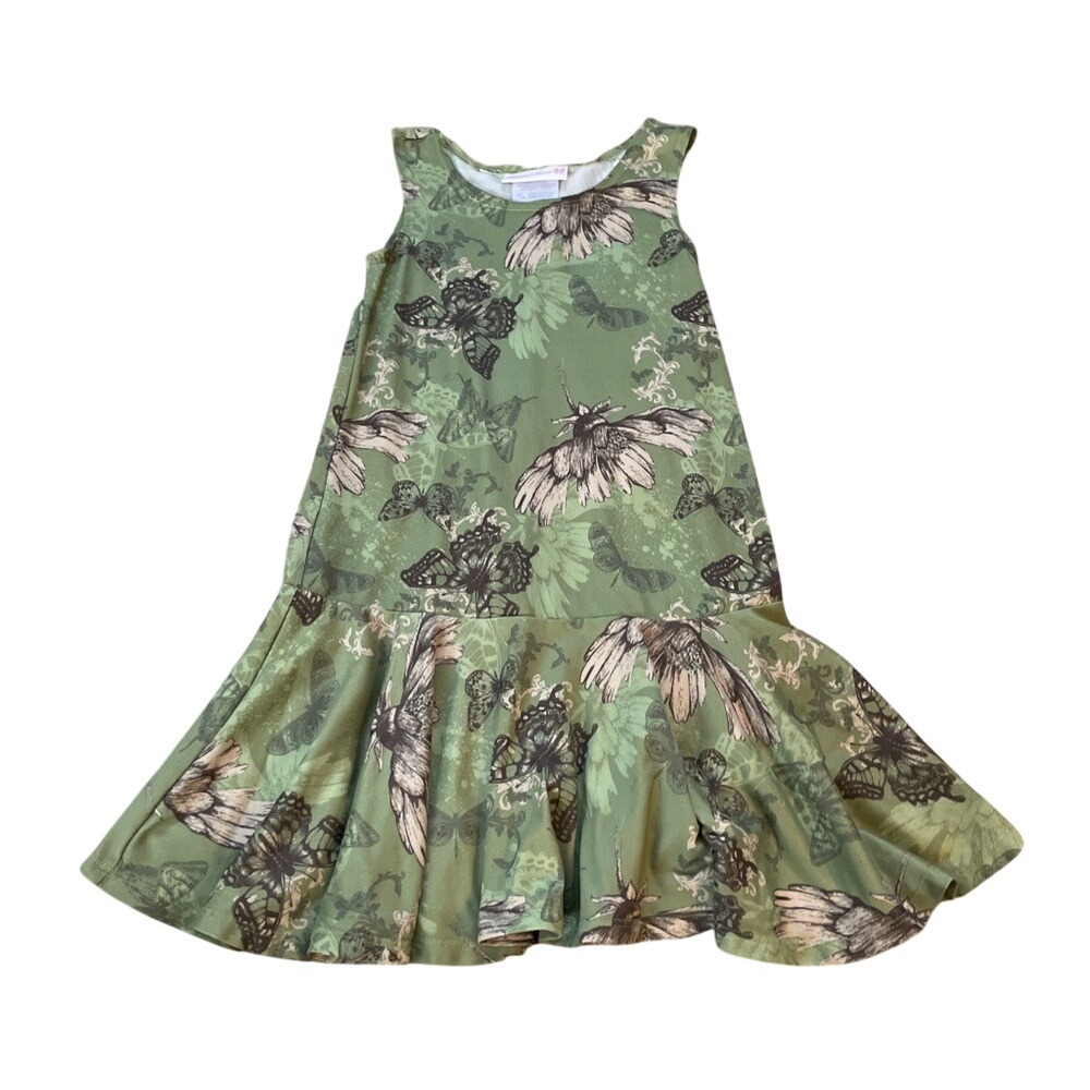 Bonnie‎ Jean Girls Green Butterfly Floral Drop Waist Ruffle Dress Size 4